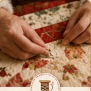 Hands carefully restoring a quilt